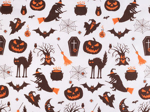 Material canvas din bumbac premium pentru Halloween – Imprimeu festiv pentru decorațiuni interioare și proiecte de cusut