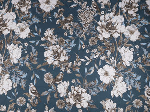 Țesătură Canvas Premium din Amestec de Bumbac și In - Motiv Floral Botanic Albastru Închis