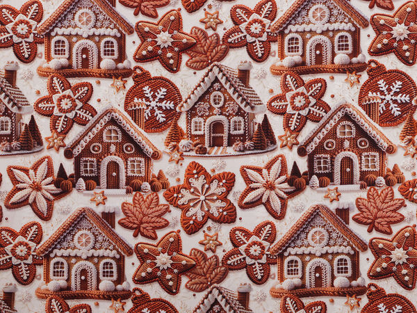 Pânză canvas premium din bumbac cu model turtă dulce de Crăciun - Material festiv de cusut