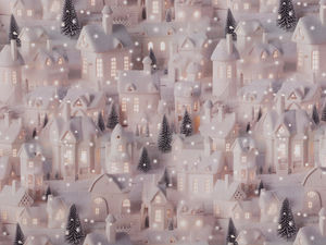 Țesătură canvas premium din bumbac pentru Crăciun - Model case festive (Taupe)