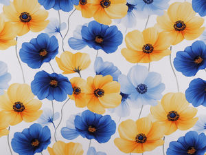 Poplin din bumbac alb cu imprimeu floral - Material premium pentru croitorie cu aspect de in și atingere fină ca mătasea