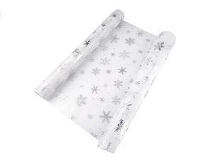 Rolă premium din organza cu fulgi de zăpadă pentru Crăciun - Țesătură fină metalizată cu lățime de 50 cm pentru decorațiuni festive, traverse de masă și coronițe