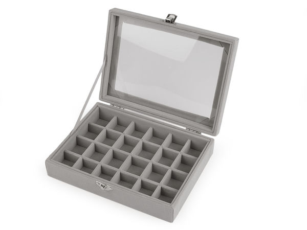 Cutie premium din catifea pentru bijuterii cu geam de sticlă - Organizator personalizabil cu compartimente multiple (15x20x5 cm)