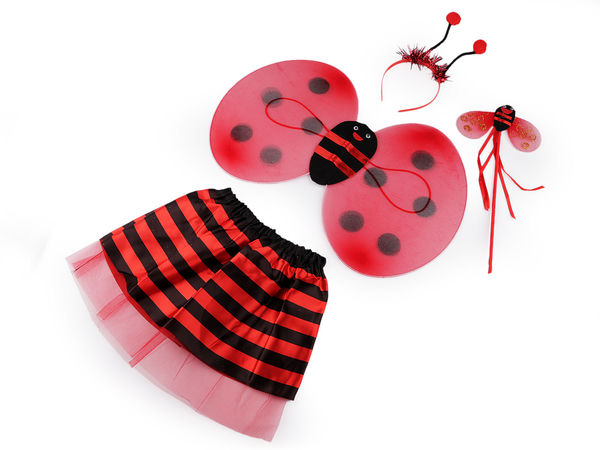 Set accesorii costum de carnaval pentru copii, tematică insecte - Deghizare albină și gărgăriță cu fustă, aripi, cordeluță și baghetă
