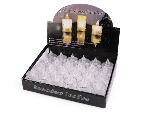 Lumânări LED transparente, fără flacără, cu lumină caldă continuă - Pe baterii, Ø3,6 cm