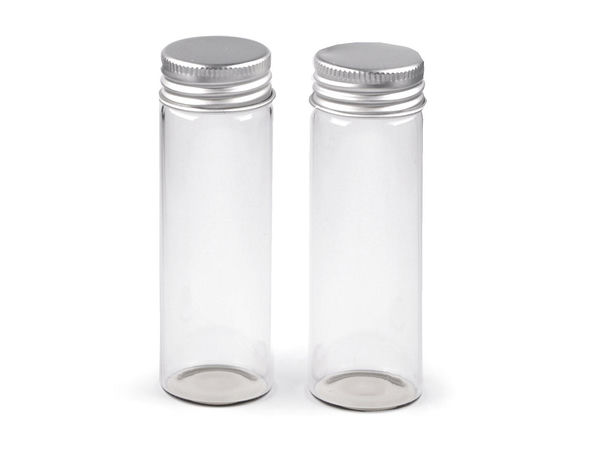 Sticluță transparentă din sticlă pentru proiecte creative cu capac metalic înfiletat (50ml, 30x90mm) – Recipient premium pentru componente de bijuterii, decoupage DIY și depozitare