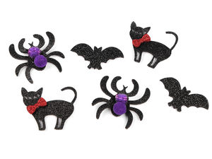 Forme premium din fetru cu sclipici pentru Halloween - Set de lucru manual cu pisici, lilieci și păianjeni, 6 piese