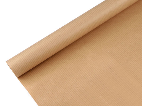 Rolă hârtie de împachetat kraft lucioasă și vărgată Premium - Maro natur, 0.78m x 2m
