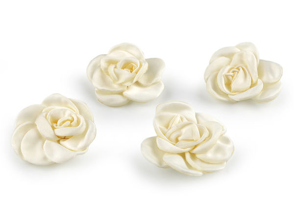 Aplicații premium flori trandafiri din satin pentru coasere și lipire - Decorațiuni florale textile, diametru 5 cm și 6 cm