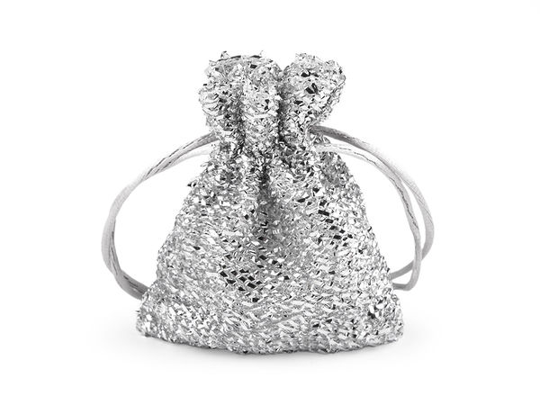 Săculeț premium de cadou din lurex cu șnur din satin - Săculeț mic exclusivist pentru bijuterii și mărturii (8x10 cm)