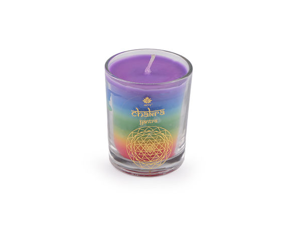 Lumânare parfumată premium pentru chakre în recipient de sticlă (60g) - Lumânare multicoloră pentru aromaterapie cu durată de ardere de 14 ore