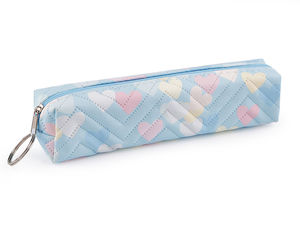 Penar și borsetă compactă pentru accesorii, cu imprimeu cu inimioare pastelate și inel de prindere (18x4 cm)