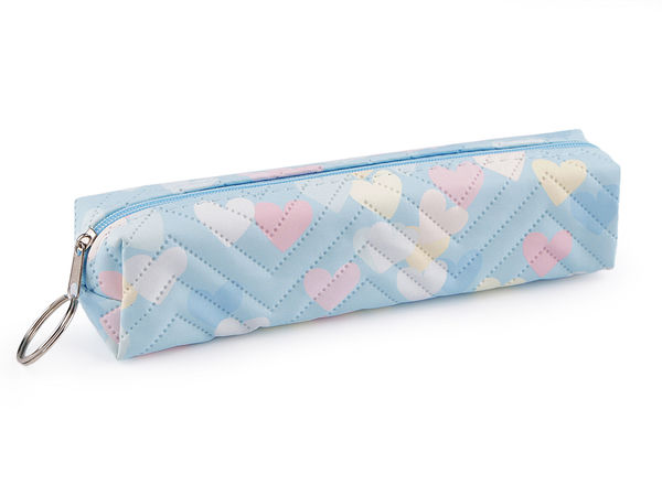 Penar și borsetă compactă pentru accesorii, cu imprimeu cu inimioare pastelate și inel de prindere (18x4 cm)