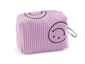 Mini portofel din catifea raiată pentru monede și breloc cu față zâmbitoare – etui compact pentru accesorii