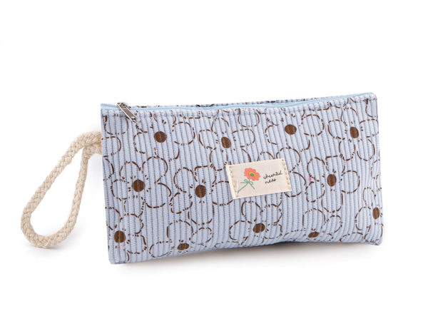 Neceser din catifea raiată cu model floral - Portfard versatil de călătorie și organizator de cosmetice (18,5 x 10 cm)