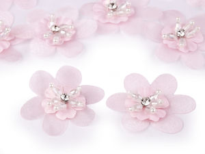 Floare decorativă elegantă din organza cu mijloc din stras și mărgele (4,5 cm) - Aplicație textilă de cusut sau lipit