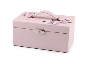 Organizator elegant pentru bijuterii 2 în 1, cu imprimeu floral, încuietoare, casetă de călătorie portabilă și oglindă încorporată