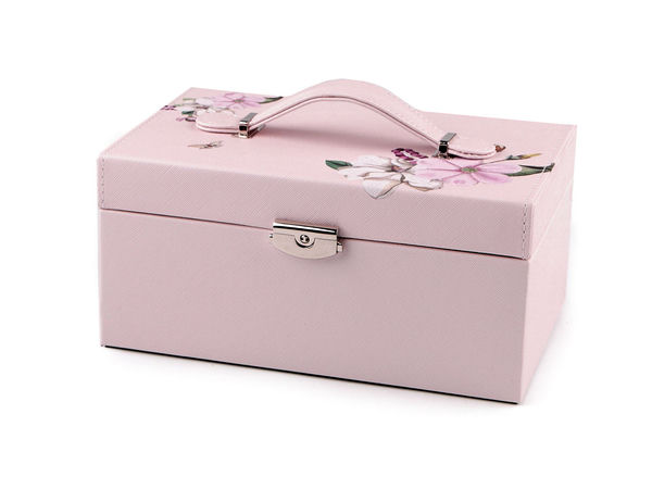 Organizator elegant pentru bijuterii 2 în 1, cu imprimeu floral, încuietoare, casetă de călătorie portabilă și oglindă încorporată