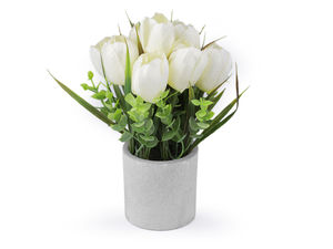 Buchet de lalele artificiale în ghiveci - Aranjament floral de primăvară cu aspect natural și ghiveci din ghips