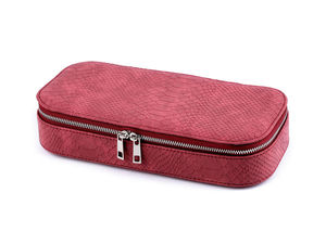 Casetă premium de călătorie pentru bijuterii din piele ecologică cu aspect de piele de șarpe, oglindă și închidere cu fermoar - Organizator compact și portabil de bijuterii (11x24x5 cm)