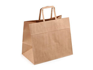 Sacoșă premium de cadou din hârtie Kraft cu bază lată (32 x 27 cm) - Maro natur