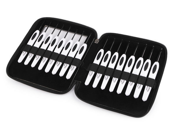 Set premium de 16 croșete cu trusă cu fermoar căptușită cu catifea - Finisaj cu lac negru