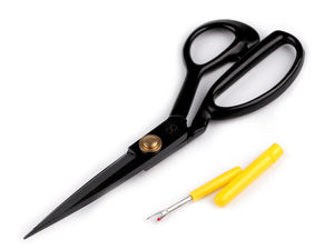 Foarfecă profesională de croitorie QK (23 cm, Negru) - Foarfece de croitorie complet metalice, de mare rezistență, cu mâner ergonomic și descusător