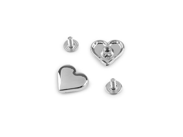 Nituri cu șurub în formă de inimă 15x14mm - Ținte decorative de marochinărie pentru articole din piele, genți, curele și zgărzi