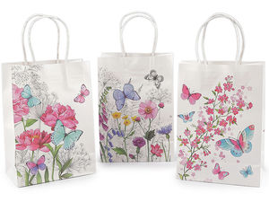 Pungi cadou din hârtie cu flori și fluturi, cu mânere răsucite - Set premium de ambalaje asortate pentru zile de naștere, nunți și magazine boutique