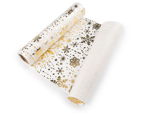Rolă de catifea decorativă de Crăciun cu fulgi de zăpadă metalizați, pentru traverse de masă și lucru manual - 28cm