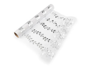 Material textil din organza de Crăciun cu imprimeu metalic cu ilice - traversă decorativă pentru masă de 36 cm și plasă pentru decorațiuni de sărbători
