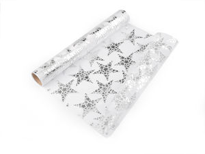 Rolă din organza premium pentru Crăciun cu imprimeu stelar metalizat, lățime 36 cm