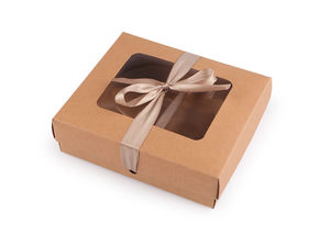 Cutie premium pentru cadouri din carton Kraft cu fereastră transparentă și panglică din satin - Maro natur