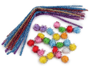 Set de creație cu sârmă plușată strălucitoare Lurex și pompomuri – Kit DIY de artă și lucru manual, culori asortate (45 piese)