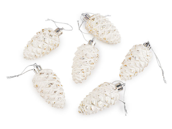 Ornamente elegante de Crăciun suspendate în formă de conuri de brad - Globuri decorative de 6 cm