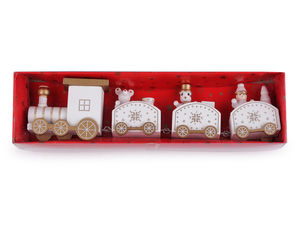 Trenuleț festiv de Crăciun în miniatură, din lemn - Decorațiune clasică de sărbători pentru masă și coronițe