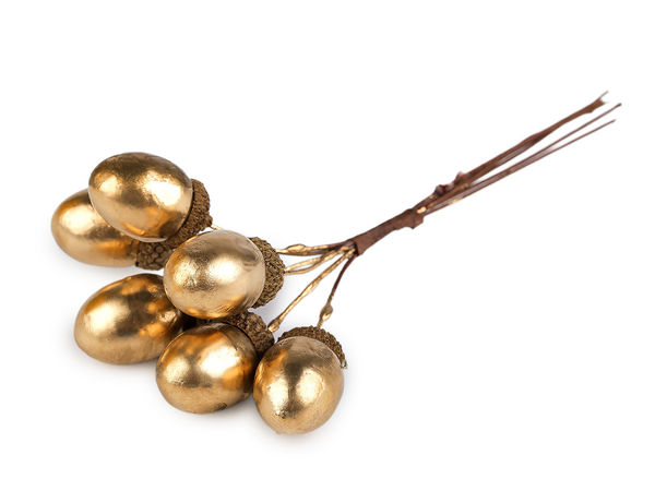 Tije decorative premium cu ghinde artificiale auriu metalizat și cupule naturale - Accente ornamentale pe sârmă pentru coronițe de toamnă, sfeșnice și proiecte creative de sărbători