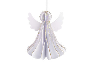 Ornament înger pliabil 3D din hârtie fagure - Figurină decorativă pentru suspendat și așezat, 7 cm
