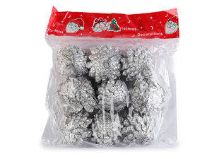 Ornamente de Crăciun argintii metalizate din conuri naturale de brad - Decorațiuni festive de agățat pentru brad, coronițe și vaze