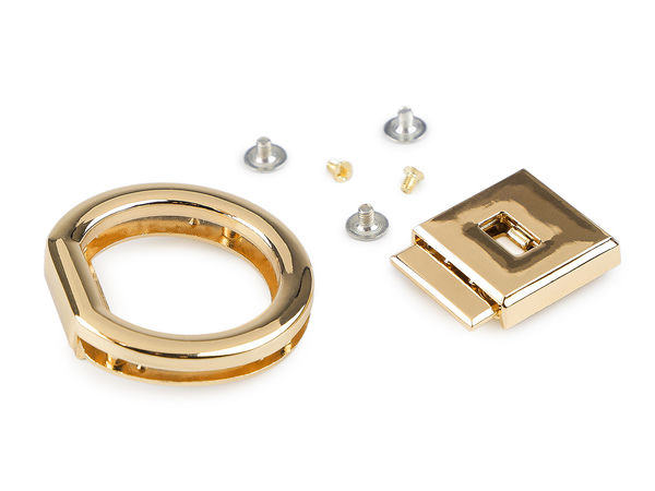 Set încuietoare și închizătoare metalică de designer pentru genți, auriu clasic (44x55 mm) - Închizătoare premium pentru clapetă cu șuruburi de montare