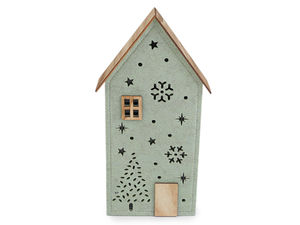 Căsuță de Crăciun luminoasă din fetru și lemn - Ornament decorativ festiv cu LED pentru masă