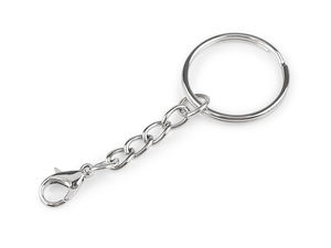 Inel de chei premium nichelat de 25 mm, cu lanț prelungitor și carabină