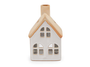 Suport pentru lumânare din ceramică în formă de căsuță, realizat manual - Felinar decorativ pentru lumânare tip pastilă, ideal pentru un decor cald și primitor
