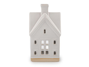 Suport din ceramică albă pentru lumânare în formă de căsuță - Felinar decorativ și sfeșnic elegant pentru lumânări pastilă