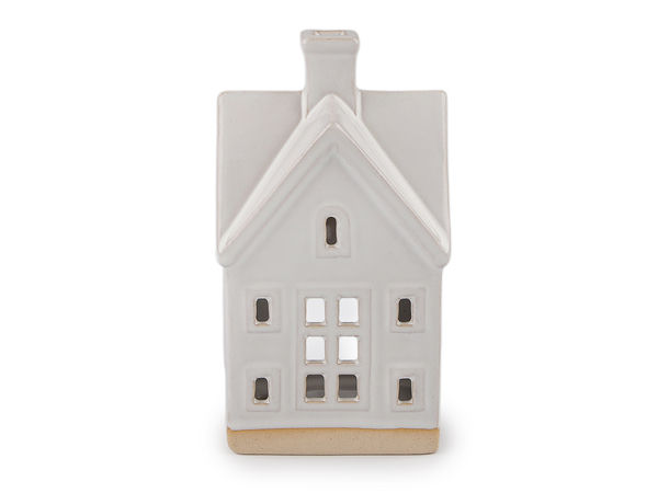 Suport din ceramică albă pentru lumânare în formă de căsuță - Felinar decorativ și sfeșnic elegant pentru lumânări pastilă
