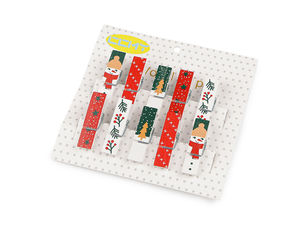 Cleștișori premium din lemn pentru Crăciun - Imprimeuri festive asortate pentru ambalarea cadourilor, calendare de Advent DIY și galanterie creativă
