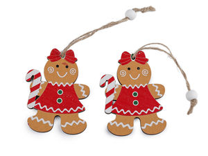 Ornamente suspendate din lemn în formă de turtă dulce - Decorațiuni festive pentru brad și coronițe (Maro natur)