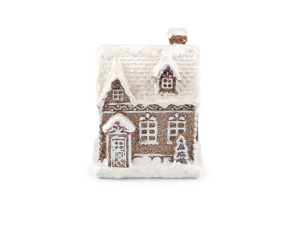 Decorațiune casă din turtă dulce pentru Crăciun, aspect brumat cu sclipici - Ornament rustic de masă pentru sărbători