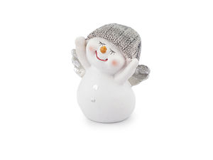 Figurină elegantă om de zăpadă cu aripi și detalii metalice - Accesoriu hobby pentru coronițe festive și aranjamente de iarnă
