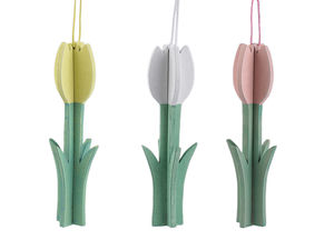 Lalea decorativă suspendabilă din lemn lucrată manual - Ornament floral elegant cu agățătoare, culori asortate